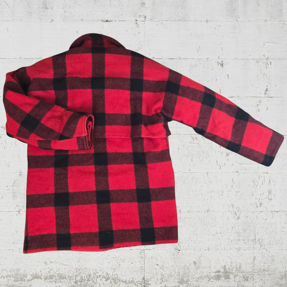 70s Vintage Red Buffalo Plaid Goose Down USA Made Hunting Wool Coat Size Medium - Picture 16 of 16